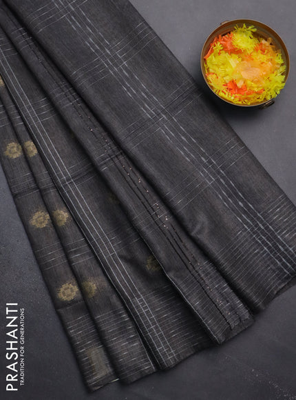 Semi bamboo saree elephant grey with allover thread weaves & zari buttas and woven border