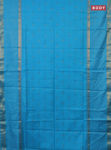 Semi bamboo saree light blue with zari woven buttas and long zari checked border