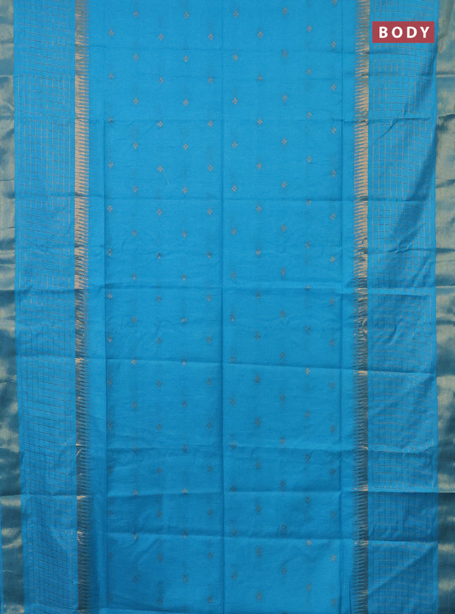 Semi bamboo saree light blue with zari woven buttas and long zari checked border
