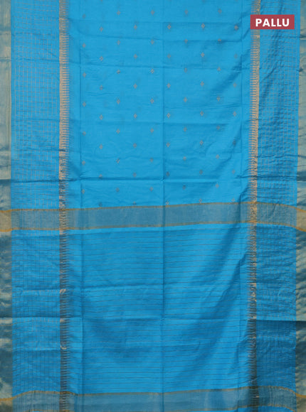 Semi bamboo saree light blue with zari woven buttas and long zari checked border