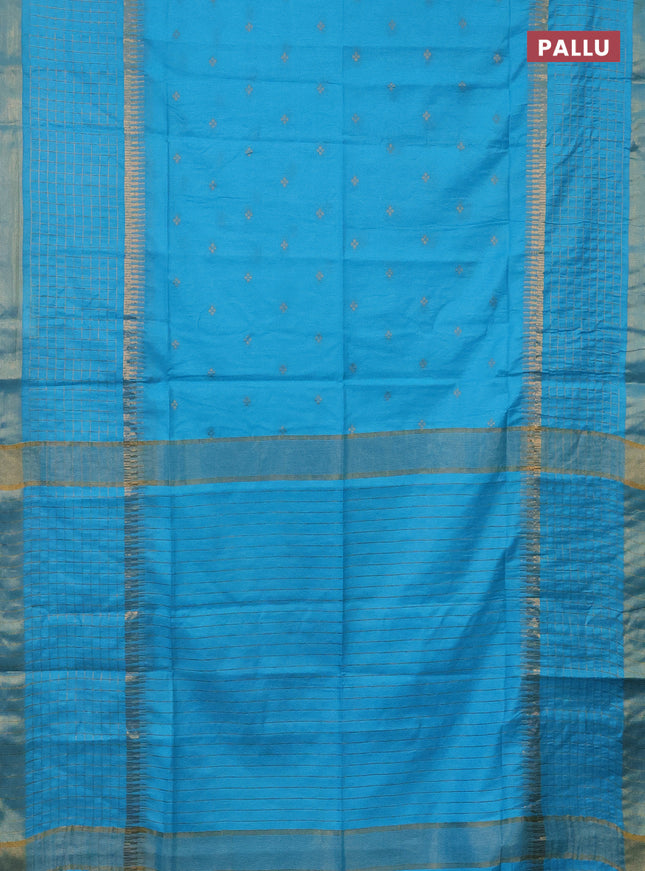 Semi bamboo saree light blue with zari woven buttas and long zari checked border