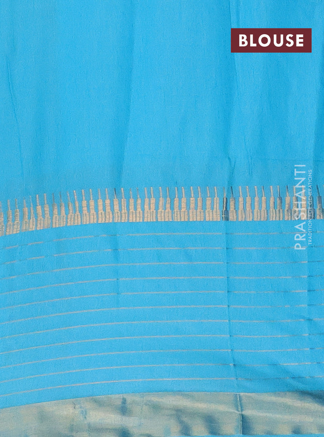 Semi bamboo saree light blue with zari woven buttas and long zari checked border