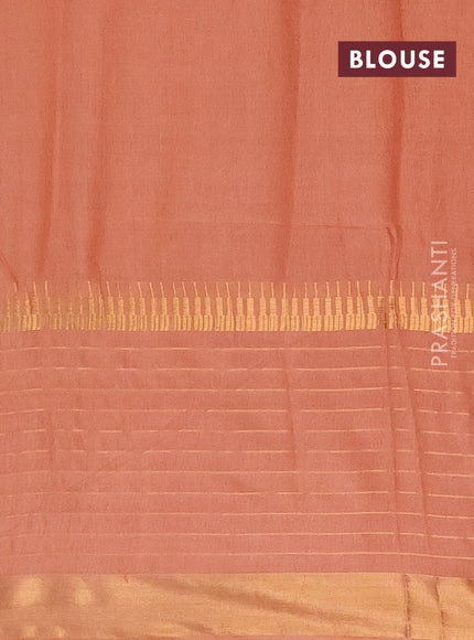 Semi bamboo saree peach shade with zari woven buttas and long zari checked border