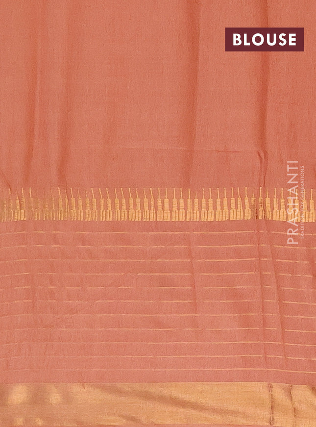 Semi bamboo saree peach shade with zari woven buttas and long zari checked border