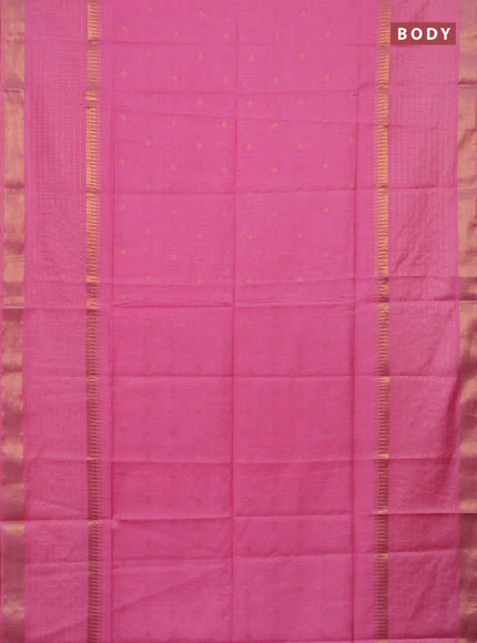 Semi bamboo saree candy pink with zari woven buttas and long zari checked border