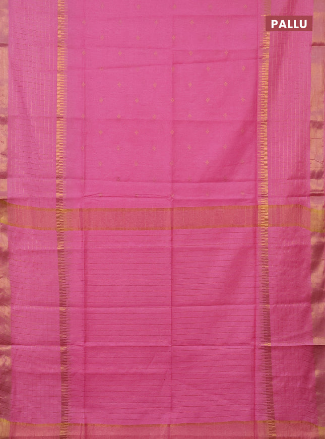 Semi bamboo saree candy pink with zari woven buttas and long zari checked border