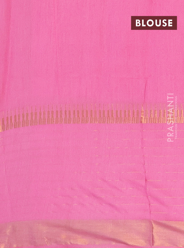 Semi bamboo saree candy pink with zari woven buttas and long zari checked border