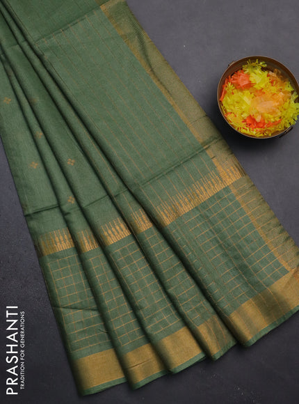 Semi bamboo saree pastel green with zari woven buttas and long zari checked border