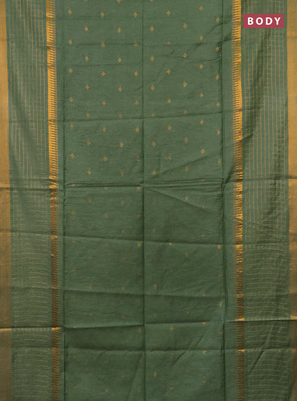 Semi bamboo saree pastel green with zari woven buttas and long zari checked border