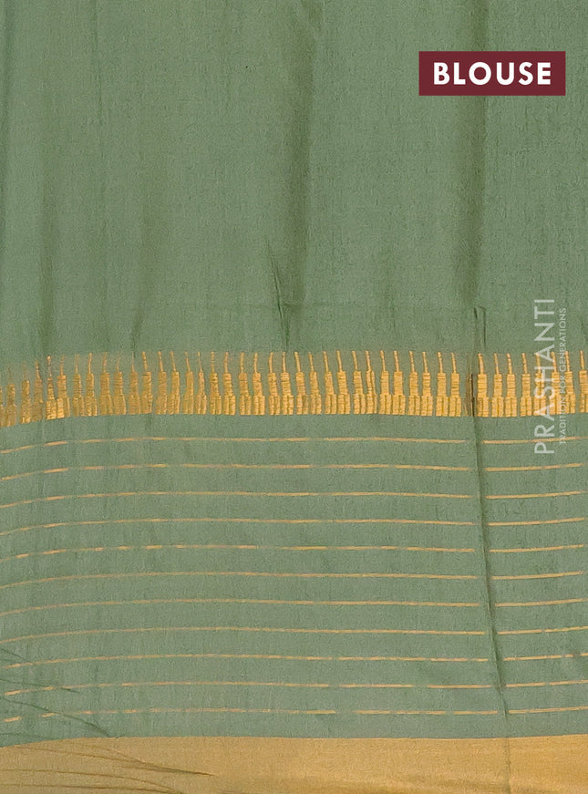 Semi bamboo saree pastel green with zari woven buttas and long zari checked border
