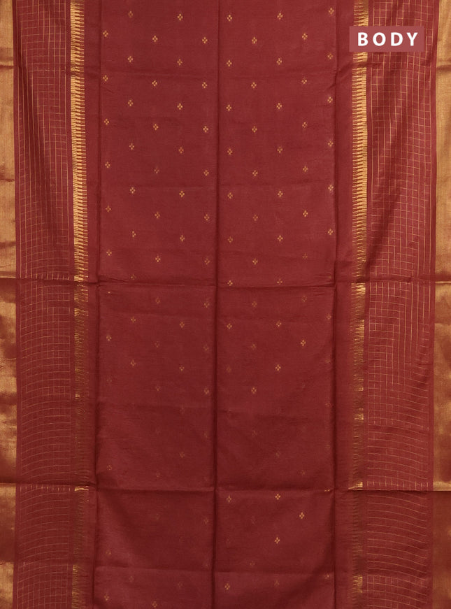 Semi bamboo saree rust shade with zari woven buttas and long zari checked border