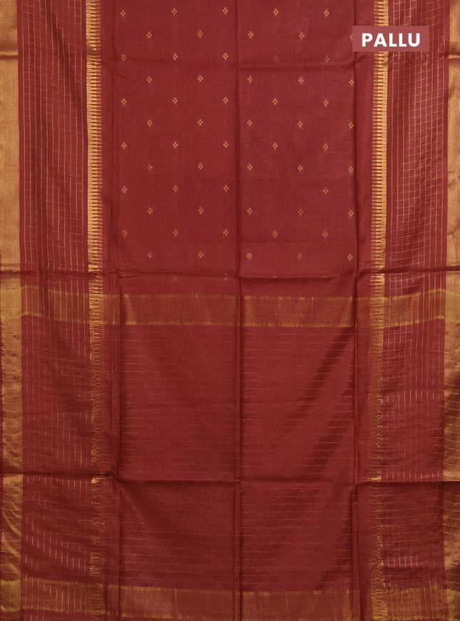 Semi bamboo saree rust shade with zari woven buttas and long zari checked border