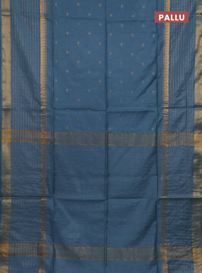 Semi bamboo saree blue shade with zari woven buttas and long zari checked border