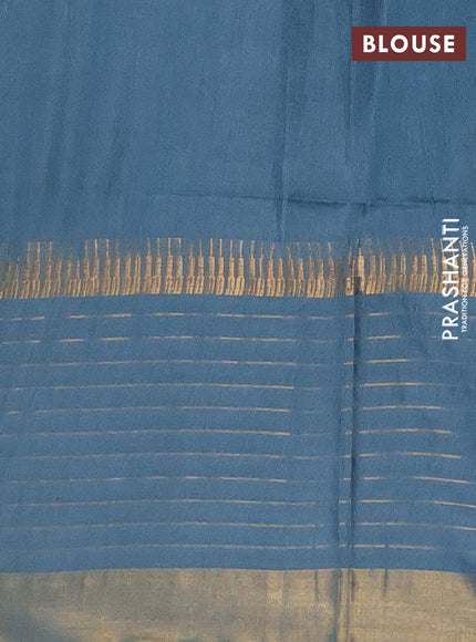 Semi bamboo saree blue shade with zari woven buttas and long zari checked border