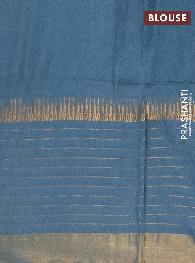 Semi bamboo saree blue shade with zari woven buttas and long zari checked border