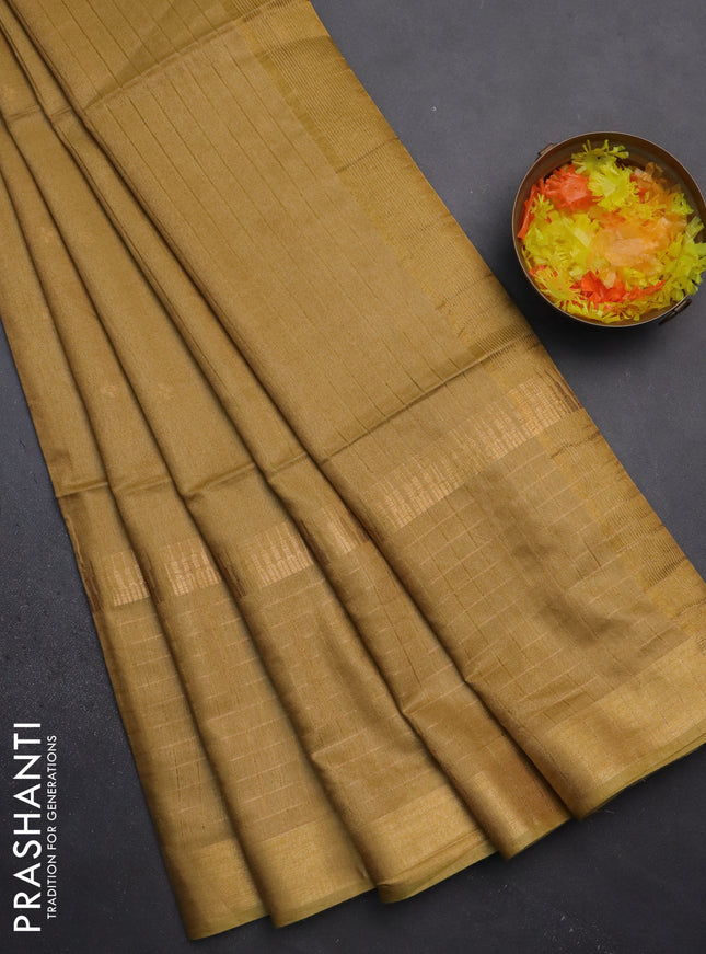 Semi bamboo saree yellow with zari woven buttas and long zari checked border
