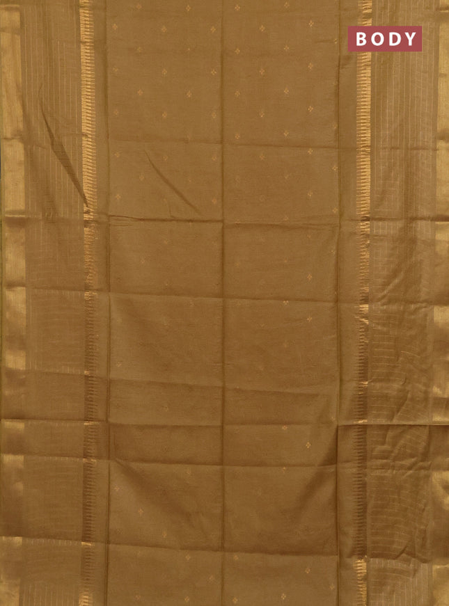 Semi bamboo saree yellow with zari woven buttas and long zari checked border