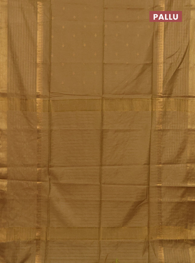 Semi bamboo saree yellow with zari woven buttas and long zari checked border