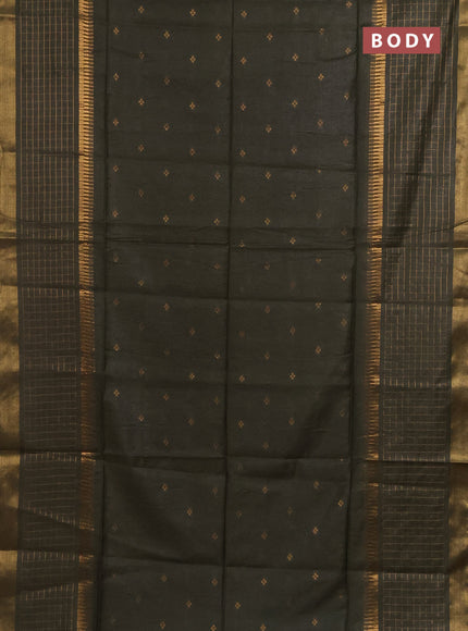 Semi bamboo saree military green with zari woven buttas and long zari checked border
