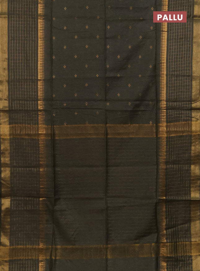 Semi bamboo saree military green with zari woven buttas and long zari checked border