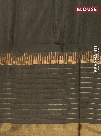 Semi bamboo saree military green with zari woven buttas and long zari checked border