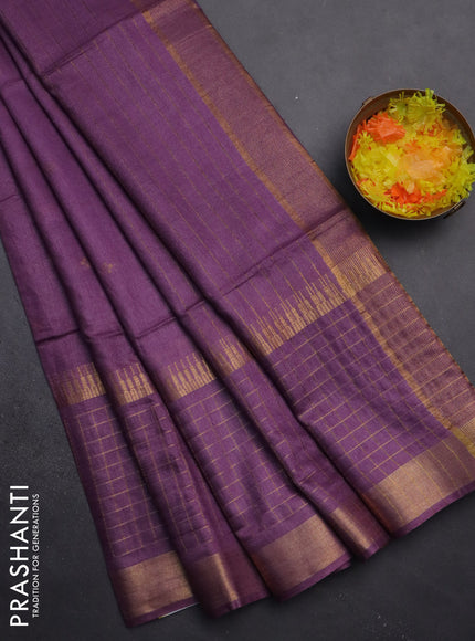 Semi bamboo saree purple with zari woven buttas and long zari checked border
