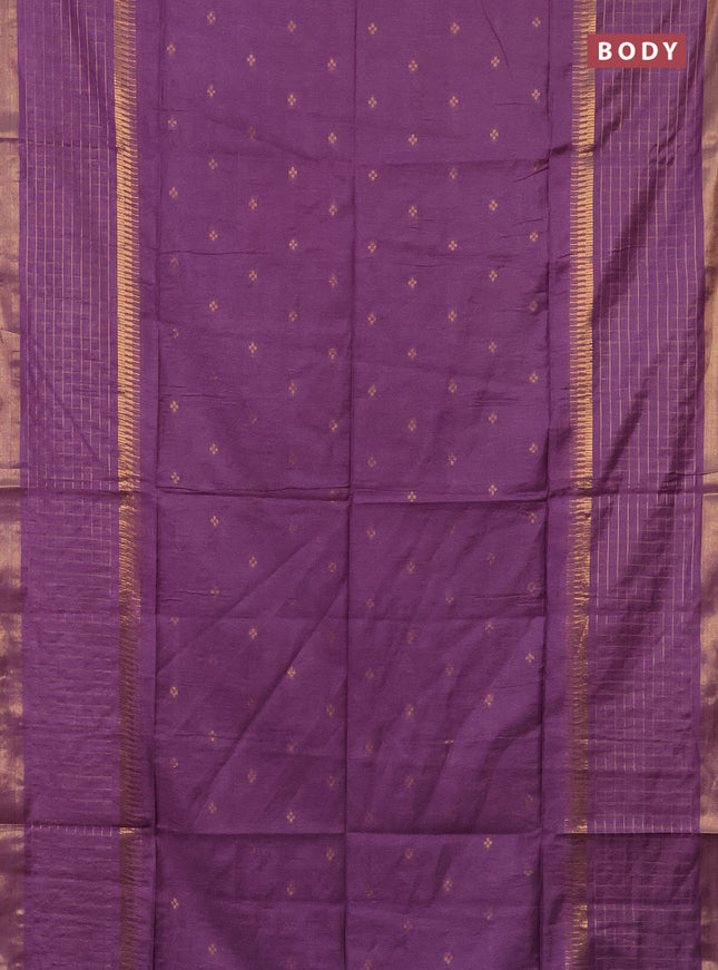Semi bamboo saree purple with zari woven buttas and long zari checked border