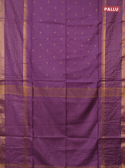 Semi bamboo saree purple with zari woven buttas and long zari checked border
