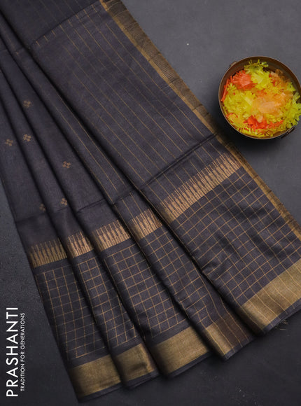 Semi bamboo saree elephant grey with zari woven buttas and long zari checked border