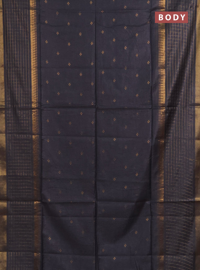 Semi bamboo saree elephant grey with zari woven buttas and long zari checked border