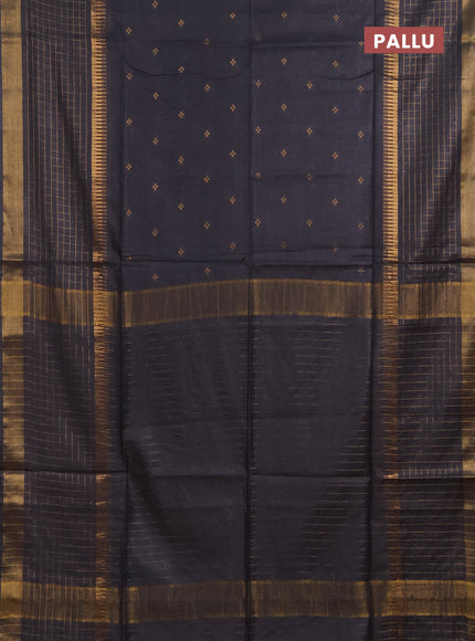 Semi bamboo saree elephant grey with zari woven buttas and long zari checked border