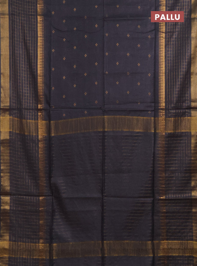 Semi bamboo saree elephant grey with zari woven buttas and long zari checked border