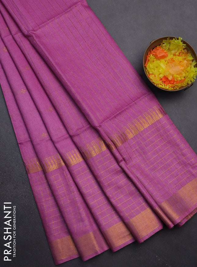 Semi bamboo saree light pink with zari woven buttas and long zari checked border