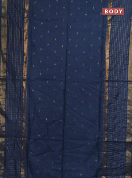 Semi bamboo saree peacock blue with zari woven buttas and long zari checked border