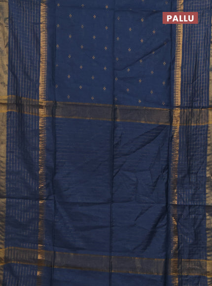 Semi bamboo saree peacock blue with zari woven buttas and long zari checked border