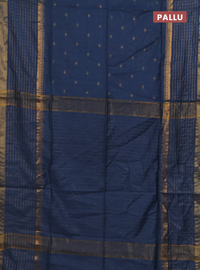Semi bamboo saree peacock blue with zari woven buttas and long zari checked border