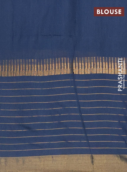 Semi bamboo saree peacock blue with zari woven buttas and long zari checked border