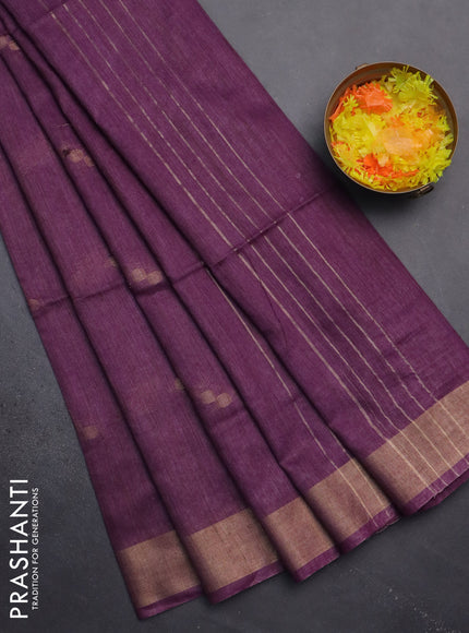 Semi bamboo saree purple with zari woven buttas and zari woven border