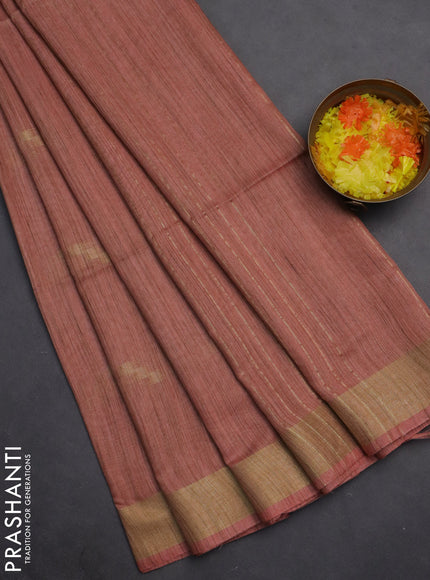 Semi bamboo saree peach shade with zari woven buttas and zari woven border