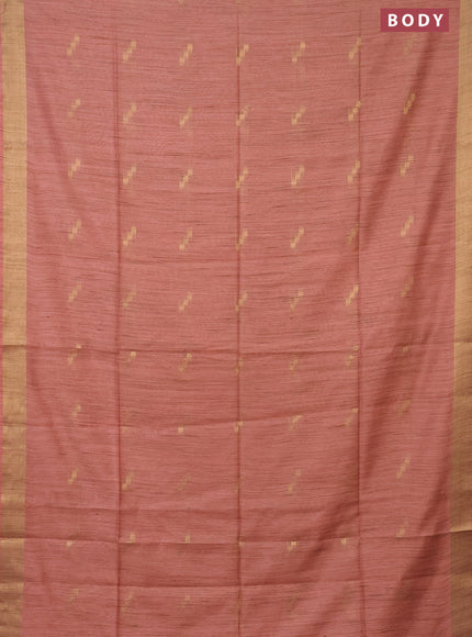 Semi bamboo saree peach shade with zari woven buttas and zari woven border