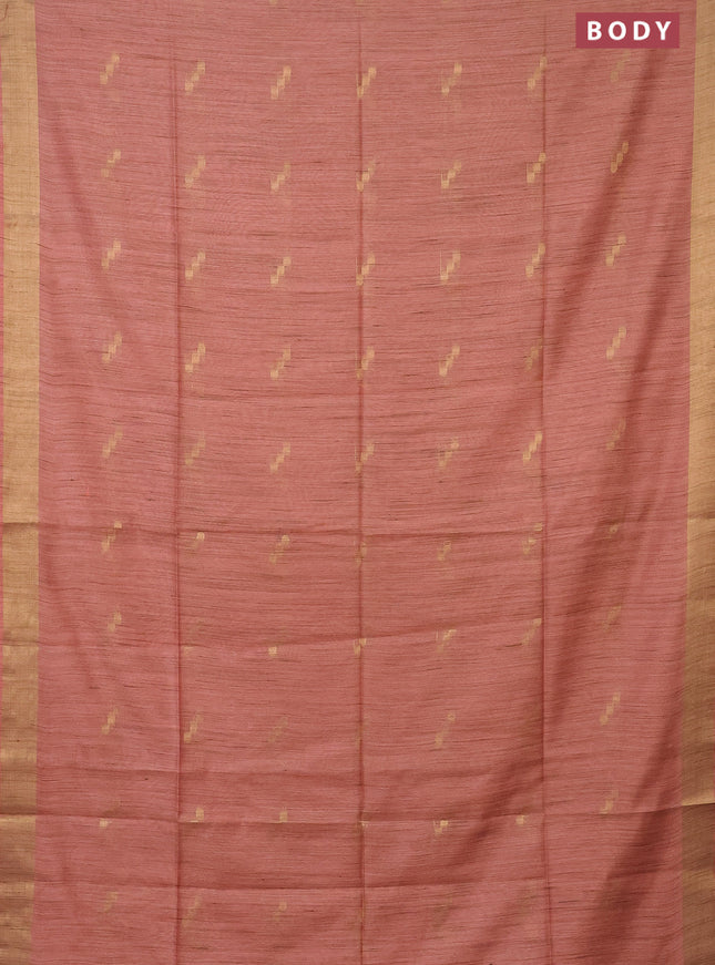 Semi bamboo saree peach shade with zari woven buttas and zari woven border