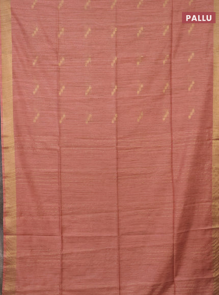 Semi bamboo saree peach shade with zari woven buttas and zari woven border