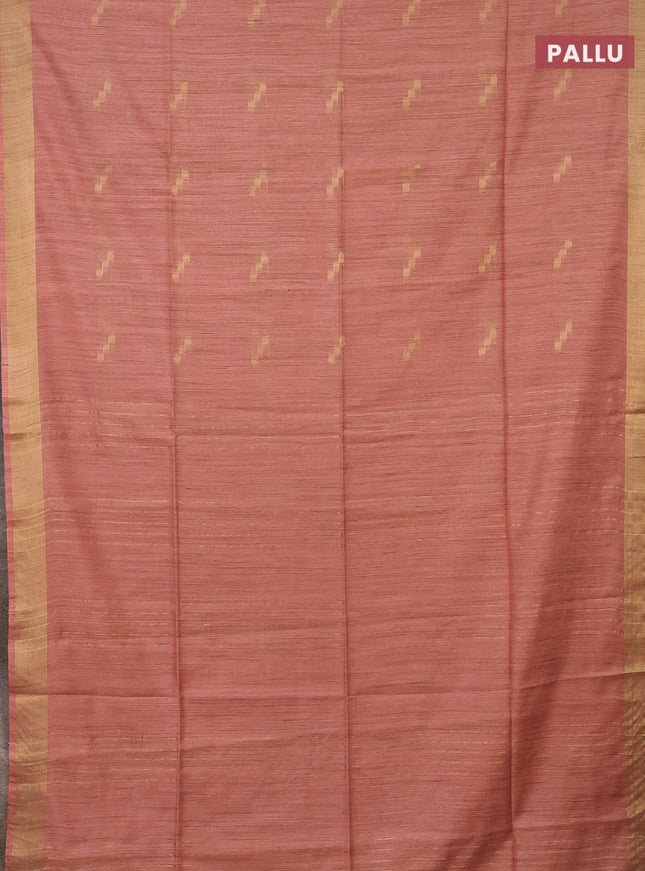 Semi bamboo saree peach shade with zari woven buttas and zari woven border