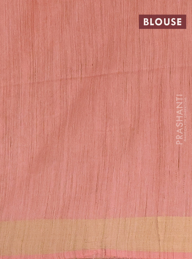 Semi bamboo saree peach shade with zari woven buttas and zari woven border