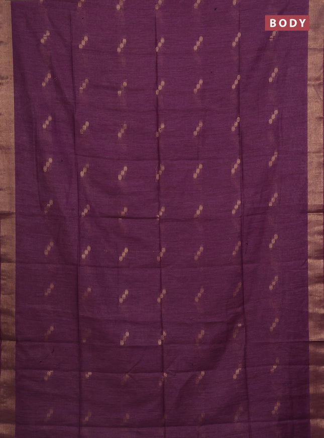 Semi bamboo saree purple with zari woven buttas and zari woven border