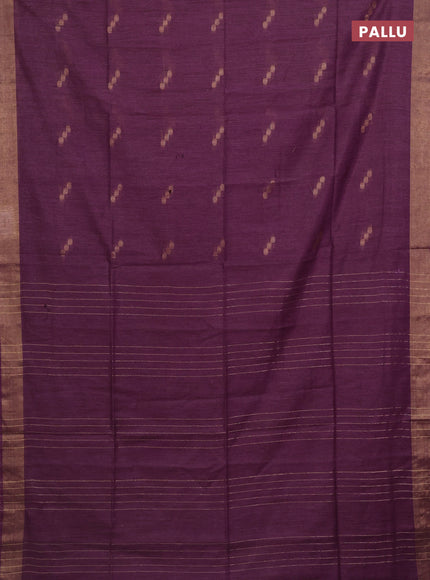 Semi bamboo saree purple with zari woven buttas and zari woven border