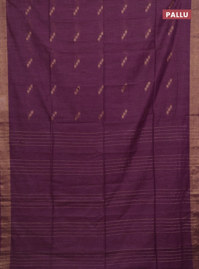 Semi bamboo saree purple with zari woven buttas and zari woven border