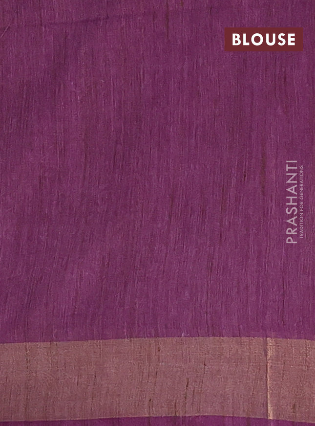 Semi bamboo saree purple with zari woven buttas and zari woven border