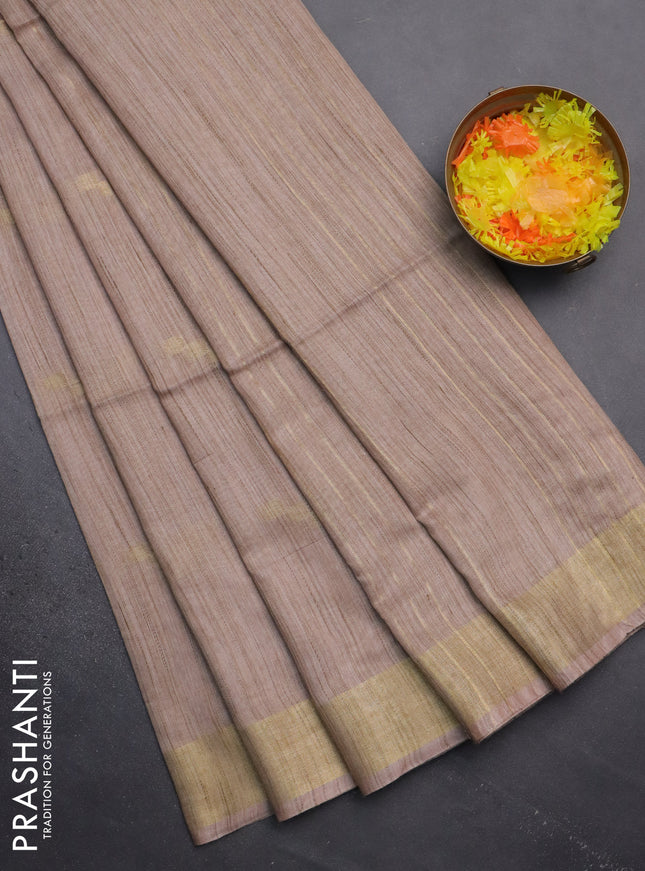 Semi bamboo saree beige with zari woven buttas and zari woven border