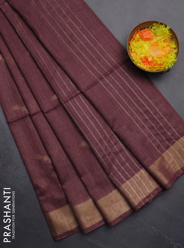 Semi bamboo saree deep maroon with zari woven buttas and zari woven border